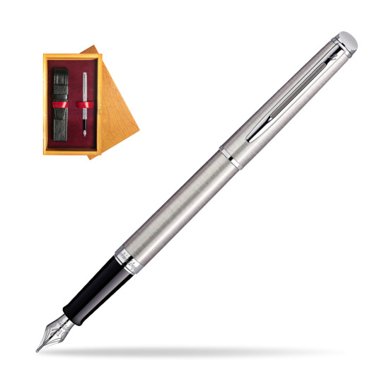 Waterman Hémisphère Stainless Steel CT Penna Stilografica in single wooden box Honey Single Maroon