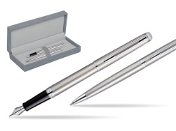 Waterman Hémisphère Stainless Steel CT Penna Stilografica + Hémisphère Stainless Steel CT Penna a Sfera in confezione regalo in suede box grey