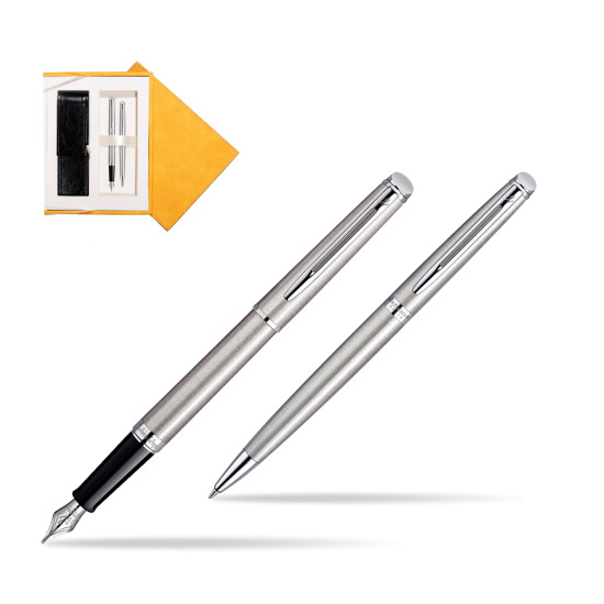 Waterman Hémisphère Stainless Steel CT Penna Stilografica + Hémisphère Stainless Steel CT Penna a Sfera in confezione regalo in suede box yellow