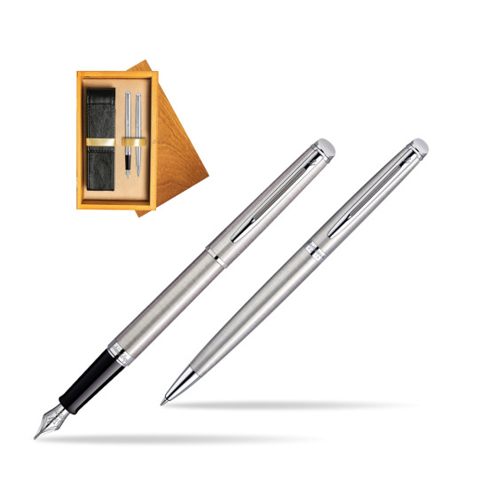 Waterman Hémisphère Stainless Steel CT Penna Stilografica + Hémisphère Stainless Steel CT Penna a Sfera in confezione regalo in double wooden box Honey Double Ecru