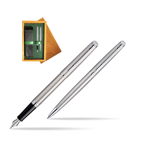 Waterman Hémisphère Stainless Steel CT Penna Stilografica + Hémisphère Stainless Steel CT Penna a Sfera in confezione regalo in double wooden box Honey Green
