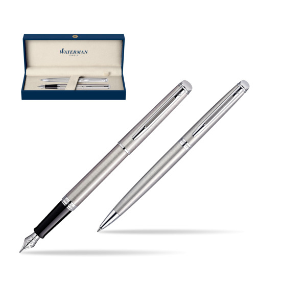 Waterman Hémisphère Stainless Steel CT Fountain pen + Hémisphère Stainless Steel CT Ballpoint pen in gift box
