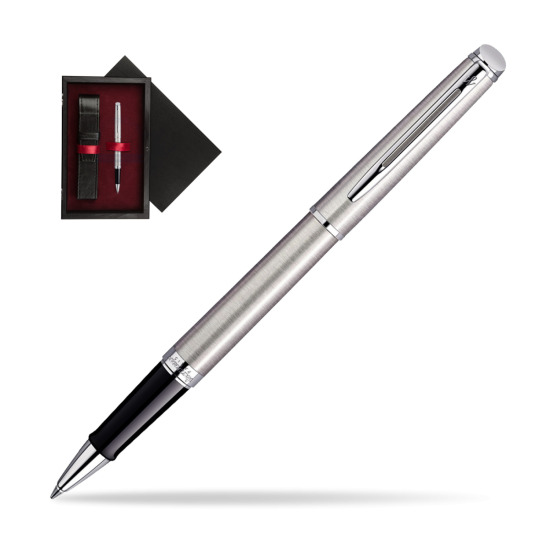 Waterman Hémisphère Stainless Steel CT Rollerball pen in single wooden box Black Single Maroon