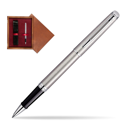 Waterman Hémisphère Stainless Steel CT Rollerball pen in single wooden box Mahogany Single Maroon