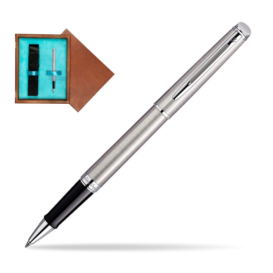 Waterman Hémisphère Stainless Steel CT Rollerball pen in single wooden box Mahogany Single Turquoise 