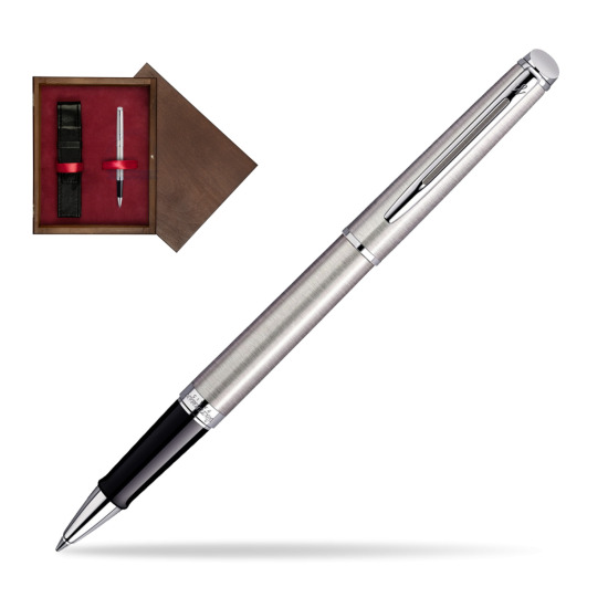 Waterman Hémisphère Stainless Steel CT Rollerball pen in single wooden box Wenge Single Maroon