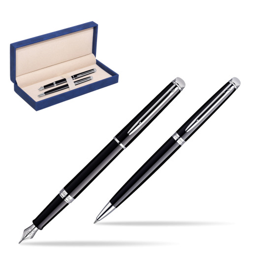 Waterman Hémisphère Black CT Penna Stilografica + Waterman Hémisphère Black CT Penna a Sfera in suede box navy blue