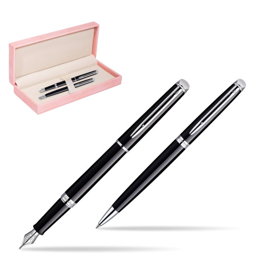 Waterman Hémisphère Black CT Penna Stilografica + Waterman Hémisphère Black CT Penna a Sfera in suede box pink