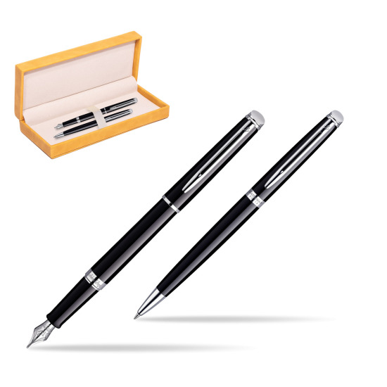Waterman Hémisphère Black CT Penna Stilografica + Waterman Hémisphère Black CT Penna a Sfera in suede box yellow
