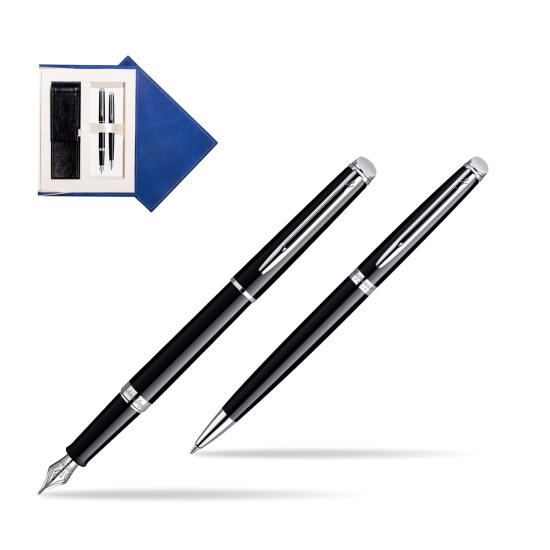 Waterman Hémisphère Black CT Penna Stilografica + Waterman Hémisphère Black CT Penna a Sfera in suede box navy blue