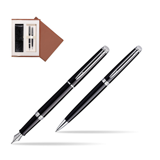 Waterman Hémisphère Black CT Penna Stilografica + Waterman Hémisphère Black CT Penna a Sfera in suede box brown
