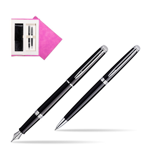 Waterman Hémisphère Black CT Penna Stilografica + Waterman Hémisphère Black CT Penna a Sfera in suede box fuchsia
