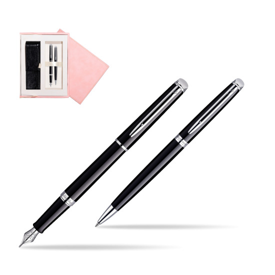 Waterman Hémisphère Black CT Penna Stilografica + Waterman Hémisphère Black CT Penna a Sfera in suede box pink