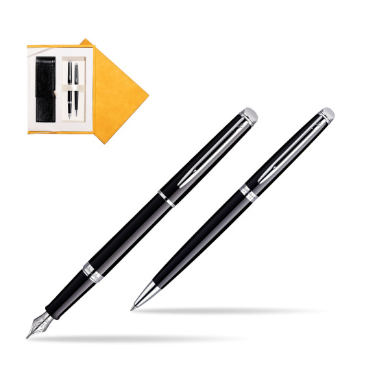 Waterman Hémisphère Black CT Penna Stilografica + Waterman Hémisphère Black CT Penna a Sfera in suede box yellow