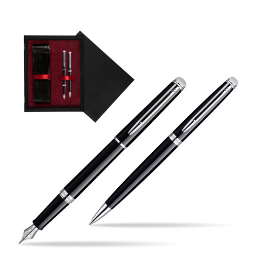 Waterman Hémisphère Black CT Penna Stilografica + Waterman Hémisphère Black CT Penna a Sfera in double wooden box Black Double Maroon