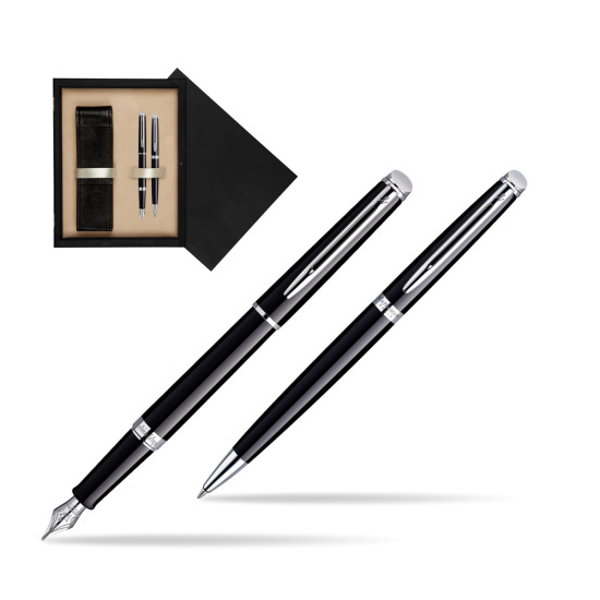 Waterman Hémisphère Black CT Penna Stilografica + Waterman Hémisphère Black CT Penna a Sfera in double wooden box Black Double Ecru