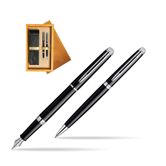 Waterman Hémisphère Black CT Penna Stilografica + Waterman Hémisphère Black CT Penna a Sfera in double wooden box Honey Double Ecru