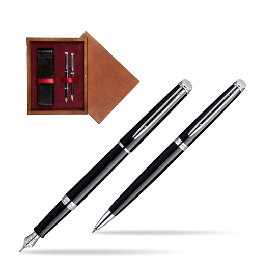 Waterman Hémisphère Black CT Penna Stilografica + Waterman Hémisphère Black CT Penna a Sfera in double wooden box Mahogany Double Maroon