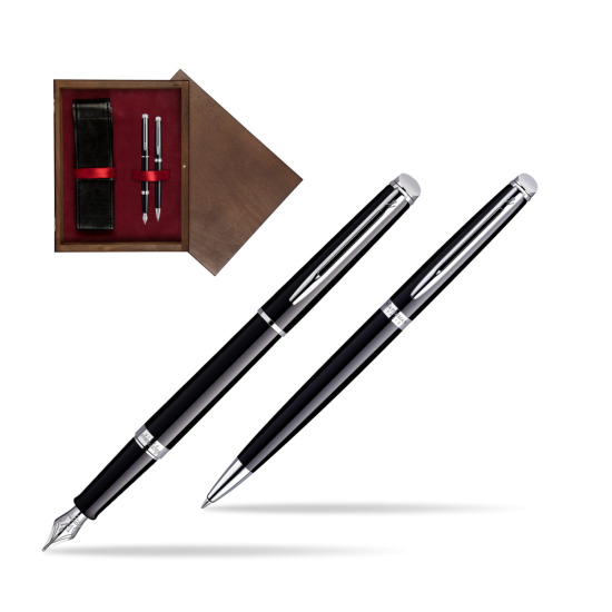 Waterman Hémisphère Black CT Penna Stilografica + Waterman Hémisphère Black CT Penna a Sfera in double wooden box Wenge Double Maroon