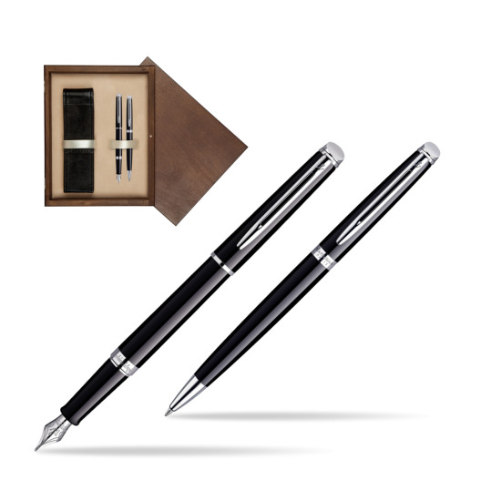 Waterman Hémisphère Black CT Penna Stilografica + Waterman Hémisphère Black CT Penna a Sfera in double wooden box Wenge Double Ecru