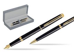 Waterman Hémisphère Black GT Penna Stilografica + Waterman Hémisphère Black GT Penna a Sfera in confezione regalo in suede box grey