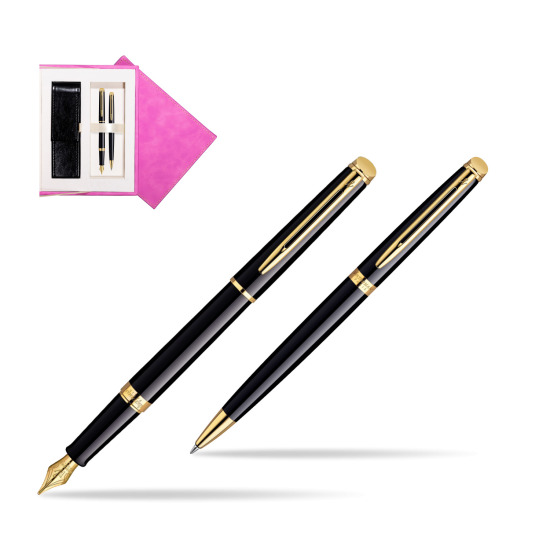 Waterman Hémisphère Black GT Penna Stilografica + Waterman Hémisphère Black GT Penna a Sfera in confezione regalo in suede box fuchsia