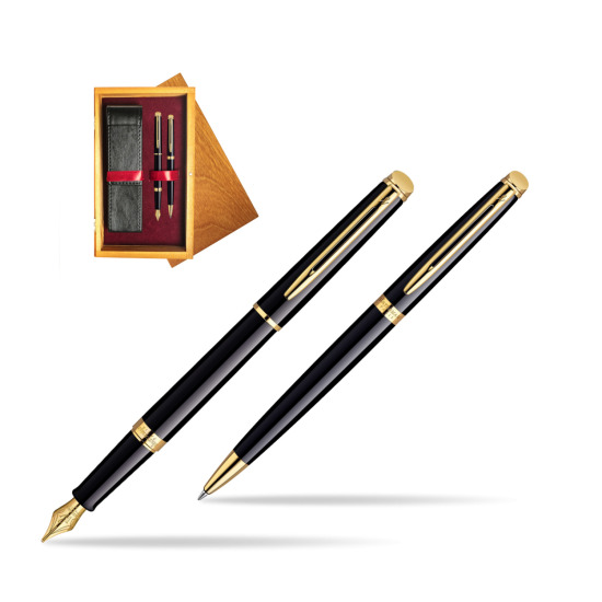 Waterman Hémisphère Black GT Penna Stilografica + Waterman Hémisphère Black GT Penna a Sfera in confezione regalo in double wooden box Honey Double Maroon