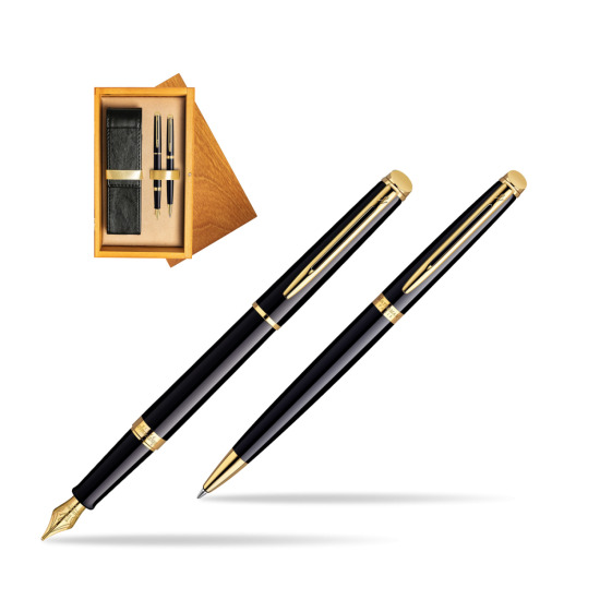 Waterman Hémisphère Black GT Penna Stilografica + Waterman Hémisphère Black GT Penna a Sfera in confezione regalo in double wooden box Honey Double Ecru