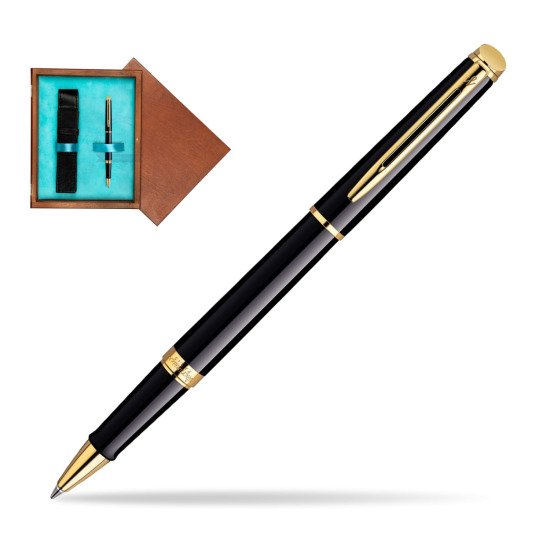 Waterman Hémisphère Black GT RollerPenna a Sfera in single wooden box Mahogany Single Turquoise 