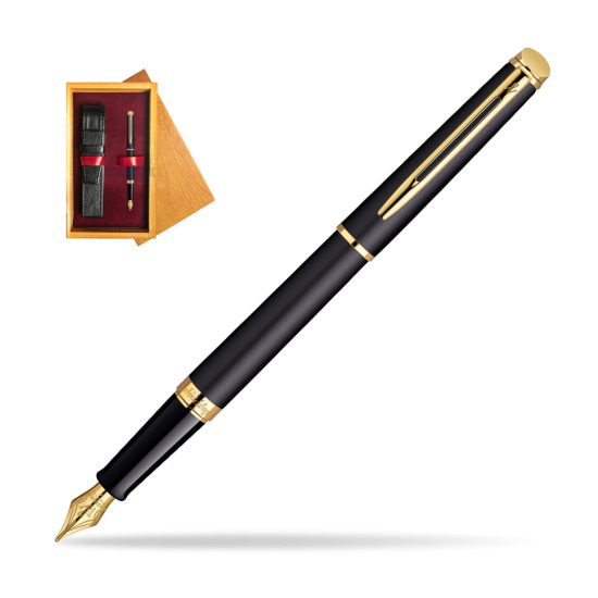 Waterman Hémisphère Matt Black GT Fountain pen in single wooden box Honey Single Maroon