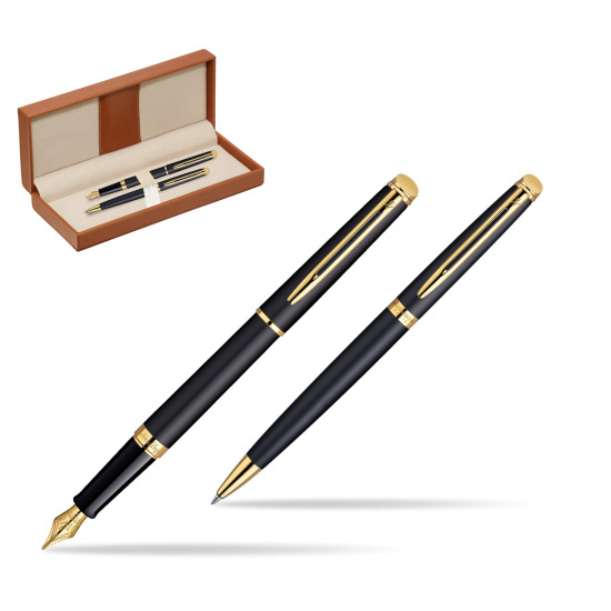 Waterman Hémisphère Matt Black GT Penna Stilografica + Waterman Hémisphère Matt Black GT Penna a Sfera  in classic box brown