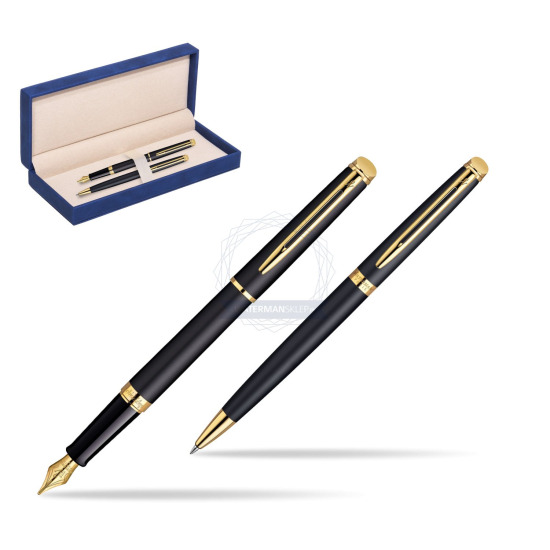 Waterman Hémisphère Matt Black GT Penna Stilografica + Waterman Hémisphère Matt Black GT Penna a Sfera in suede box navy blue