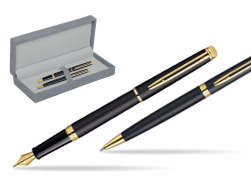 Waterman Hémisphère Matt Black GT Penna Stilografica + Waterman Hémisphère Matt Black GT Penna a Sfera in suede box grey