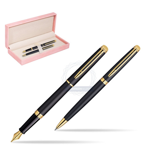 Waterman Hémisphère Matt Black GT Penna Stilografica + Waterman Hémisphère Matt Black GT Penna a Sfera in suede box pink