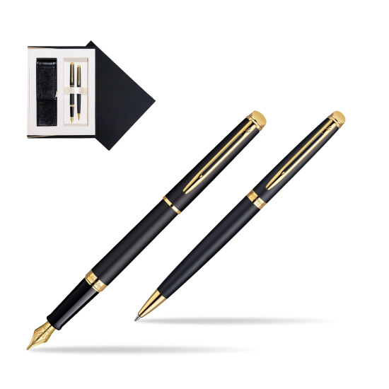 Waterman Hémisphère Matt Black GT Penna Stilografica + Waterman Hémisphère Matt Black GT Penna a Sfera in suede box black