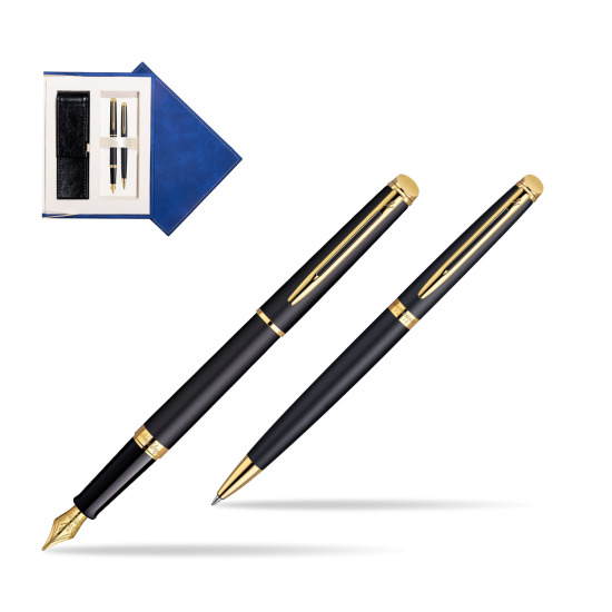 Waterman Hémisphère Matt Black GT Penna Stilografica + Waterman Hémisphère Matt Black GT Penna a Sfera in suede box navy blue