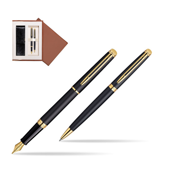 Waterman Hémisphère Matt Black GT Penna Stilografica + Waterman Hémisphère Matt Black GT Penna a Sfera in suede box brown