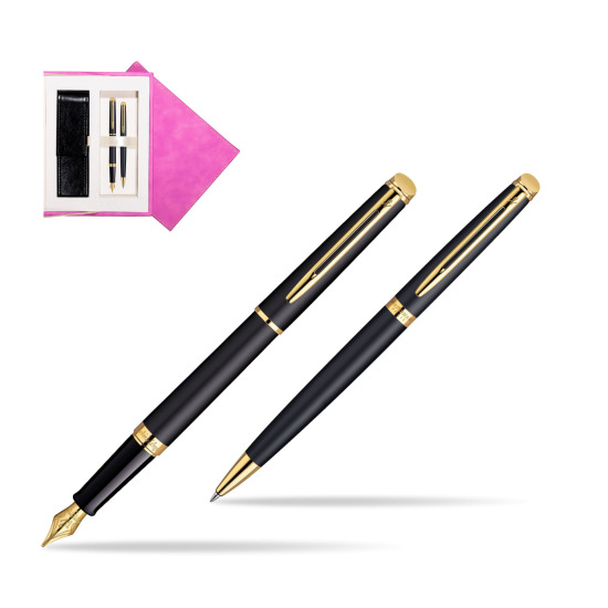 Waterman Hémisphère Matt Black GT Penna Stilografica + Waterman Hémisphère Matt Black GT Penna a Sfera in suede box fuchsia