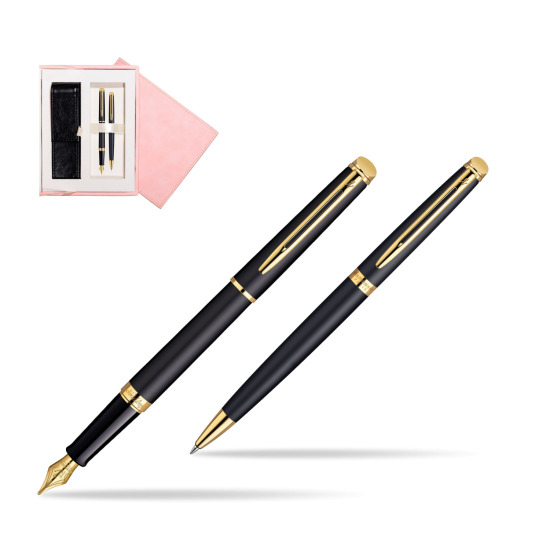 Waterman Hémisphère Matt Black GT Penna Stilografica + Waterman Hémisphère Matt Black GT Penna a Sfera in suede box pink