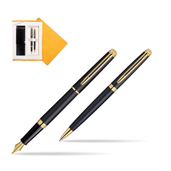 Waterman Hémisphère Matt Black GT Penna Stilografica + Waterman Hémisphère Matt Black GT Penna a Sfera in suede box yellow