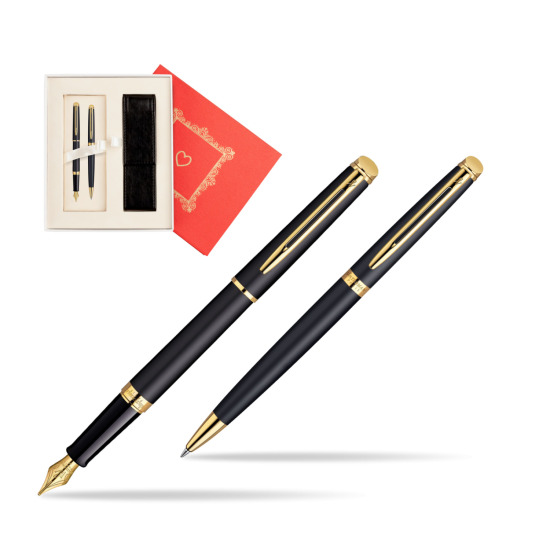 Waterman Hémisphère Matt Black GT Penna Stilografica + Waterman Hémisphère Matt Black GT Penna a Sfera  "Red Love"