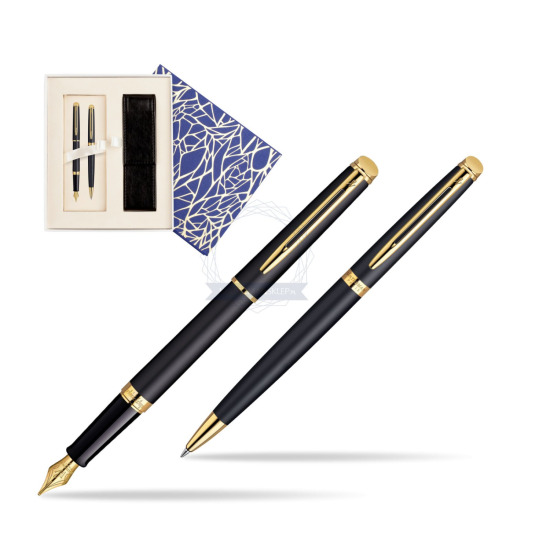 Waterman Hémisphère Matt Black GT Penna Stilografica + Waterman Hémisphère Matt Black GT Penna a Sfera  Universal Crystal Blue