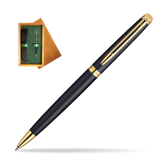 Waterman Hémisphère Matt Black GT Penna a Sfera in single wooden box Honey Single Green