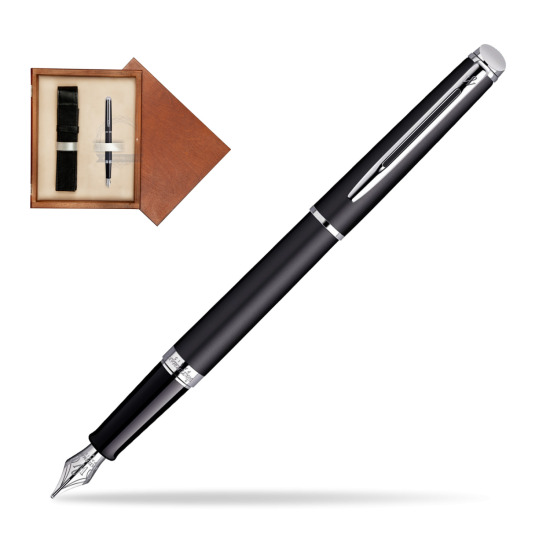 Waterman Hémisphère Matt Black CT Fountain pen in single wooden box Mahogany Single Ecru