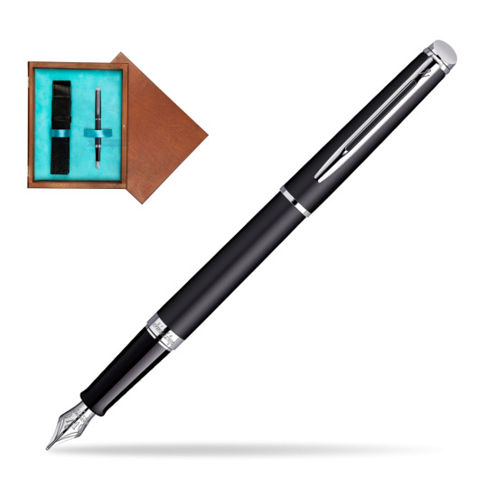 Waterman Hémisphère Matt Black CT Fountain pen in single wooden box Mahogany Single Turquoise 