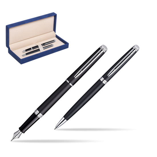 Waterman Hémisphère Matt Black CT Penna Stilografica + Waterman Hémisphère Matt Black CT Penna a Sfera in suede box navy blue