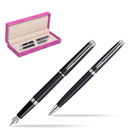 Waterman Hémisphère Matt Black CT Penna Stilografica + Waterman Hémisphère Matt Black CT Penna a Sfera in suede box fuchsia