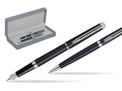 Waterman Hémisphère Matt Black CT Penna Stilografica + Waterman Hémisphère Matt Black CT Penna a Sfera in suede box grey