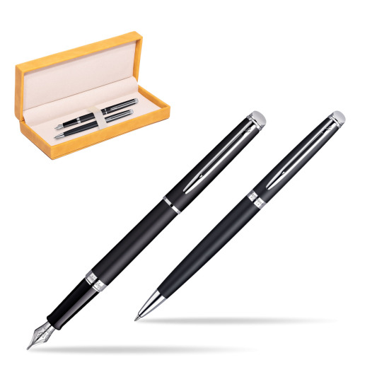 Waterman Hémisphère Matt Black CT Penna Stilografica + Waterman Hémisphère Matt Black CT Penna a Sfera in suede box yellow