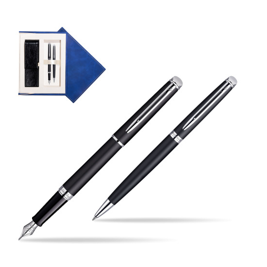 Waterman Hémisphère Matt Black CT Penna Stilografica + Waterman Hémisphère Matt Black CT Penna a Sfera in suede box navy blue